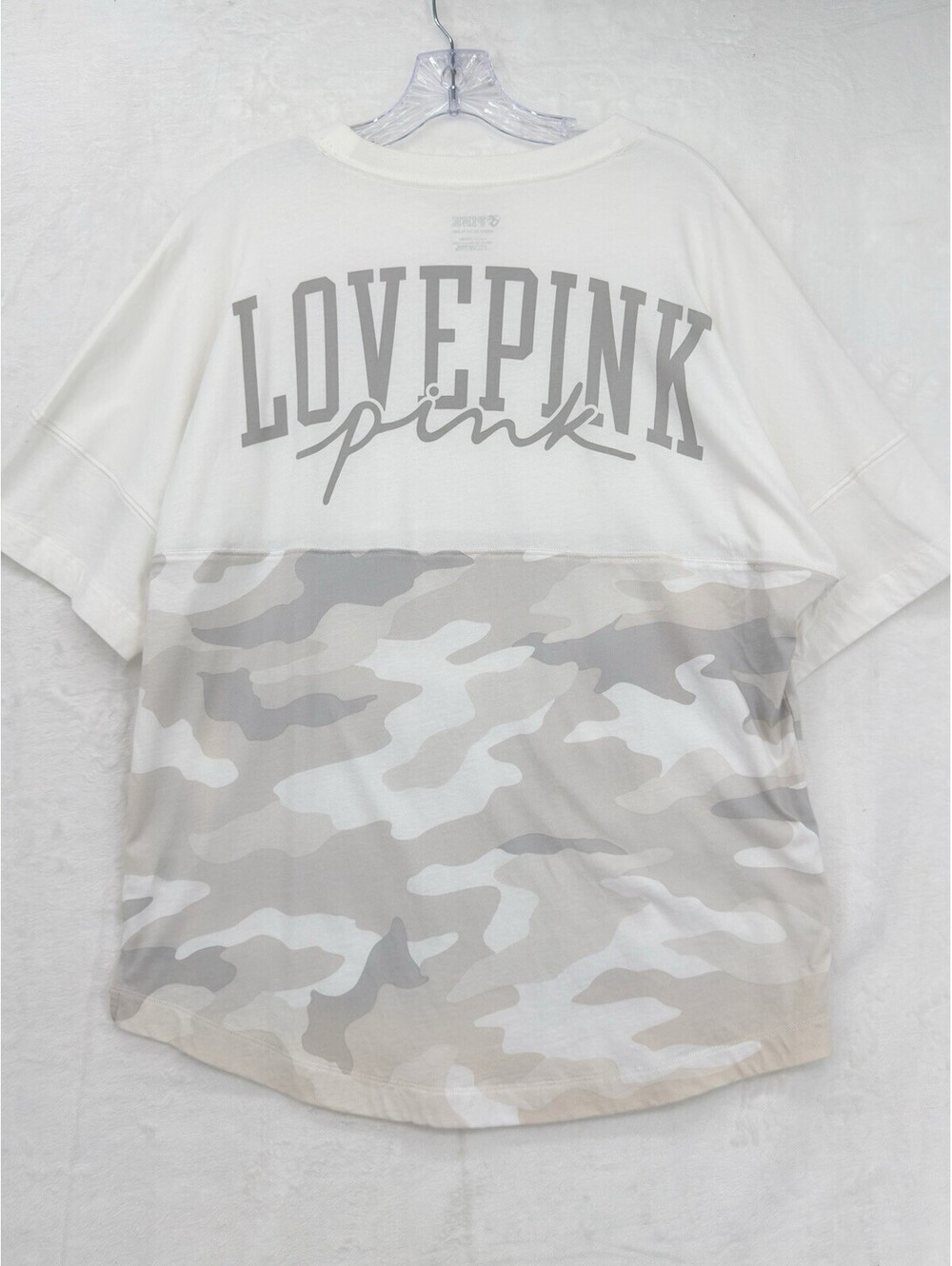 Victoria's Secret PINK Top Small Varsity Logo Camo Oversized Tee Womens New NWT